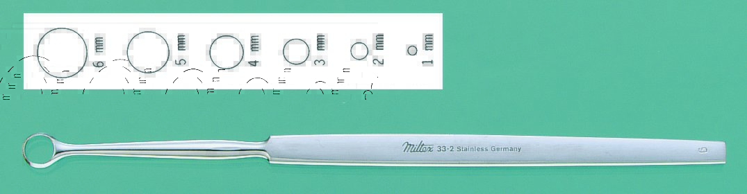 Curette Dermal Miltex® Fox 5-1/2 Inch Length Flat Handle 6 mm Tip Straight Fenestrated Round Tip by Integra York PA, Inc. (Miltex)  ID 33-2